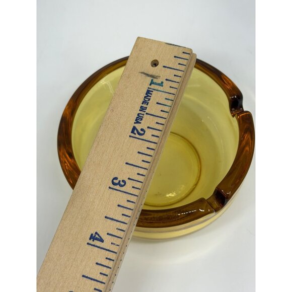 VTG MCM Amber Glass Round Ashtray 3.5" 2-Slot Heavy Rounded Cigarette Dish Retro - Picture 6 of 7